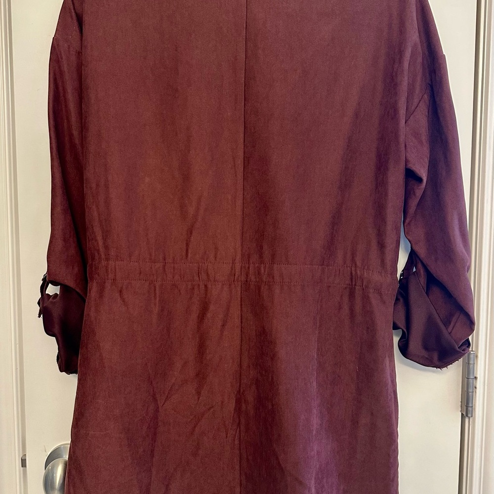 Burgandy Blazer with Lapel Collar and Waist Tie - Picture 3 of 5